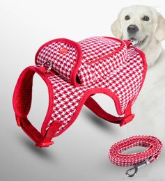 Dog Collars Pet Collar Walking Puppies Leash Cat And Harness Houndstooth Pattern Small Backpack Belt Pocket Rope Set Outdoor