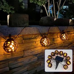 Strings Solar Outdoor Christmas Light Garland LED Retro Flickering Flame Ball String Hanging Lantern For Wedding Garden Tree Decor