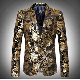 Jackets de impress￣o preta dourada Blazers de moda de moda de moda masculina figurina de smoking masculino para cantora dan￧arina estrela boatclue show wedding gro259g