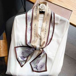 Sarongs Luxury lady spring autumn pattern western style boxer scarf fashion decoration collarbone professional silk scarf headband T220809