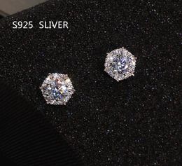Real 925 Sterling Silver Round Stud Cut White Topaz CZ Diamond Gemstones Party Women Wedding Bridal Stud Earring