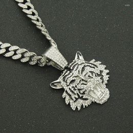 Pendant Necklaces Hip Hop Iced Out Cuban Chains Bling Diamond Animal Tiger Mens Miami Gold Chain Charm Jewellery Choker Gifts252T