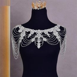 Wedding Bridal Lace Wrap Necklace Crystal Rhinestone Full Body Shoulder Chain Dress Jacket Bolero White Charming Ornament Flower Necklaces Jewellery