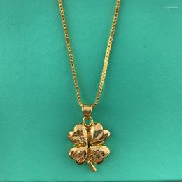 Pendant Necklaces 24K Gold Necklace Lucky Clover For Women Charm Jewellery Wedding Party Gift