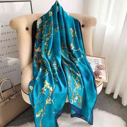 Sarongs Fashion Luxury Silk Scarf Women Brand Designer Van Gogh Oil Painting Tree Silk Shawls Pashmina Ladies Wraps Scarves Foulard New T220827