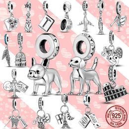 925 Silver bead fit Charms Pandora Charm Bracelet Bulldog Beagle Dog charmes ciondoli DIY Fine Beads Jewelry