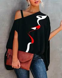 Women's Tanks One Piece 2022 Summer T-shirts Women's Abstract Figure Print Cold Shoulder Casual Blouses Top