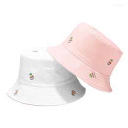 Berets Brand Men Women Outdoor Sun Visor Travel Pot Hats Pineapple Embroidery Bucket Hat Unisex Double-sided Fisherman