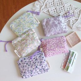 Mini Purple Cotton Floral Organizer Bags For Women Cosmetic Make Up Bag Purse Coin Pouch Case Sanitary Napkin Storage Bag