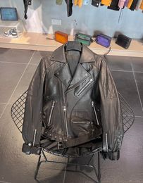 Luxury Mens designer leather jacket high quality sheepskin street motorcycle style jackets stylish zipper pocket splicing design top leather jacket short
