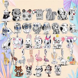 925 Silver bead fit Charms Pandora Charm Bracelet Chameleon Parrot Charm Animal Panda Owl Hedgehog Giraffe charmes ciondoli DIY Fine Beads Jewelry