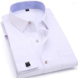 Men's Dress Shirts Men's Classic French Cuffs Solid Shirt Formal Business Standard-fit Long Sleeve Office Work White Black Yellow Social