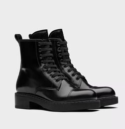 Famous Winter Brands Brushed-leather Women Ankle Boots Black Re-Nylon Recycled Enameled Metal Triangle Booties Monobloc sole Lady Combat Booty