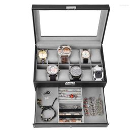 Watch Boxes 12 Slots Bracelet Box Leather Display Top Glass Jewellery