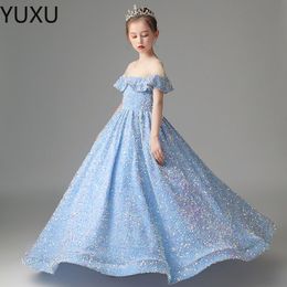 2023 sequined Flower Girls Dress Pageant Dresses Ball GownToddler Infant Little Kids Birthday Gowns