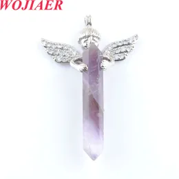 2022 The New Natural Stone Long Hexagonal Pendant For Make DIY Trendy Rhinestone Angel Wings Necklace Wed Gift BO907