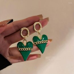 Dangle Earrings Minority Design Sense Oil Drop Chain Heart-shaped Euro-American Style Green Alloy Peach Heart Eardrop Woman Bijoux