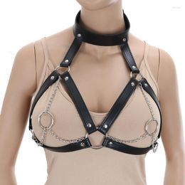 Belts Gothic PU Leather Hollow Out Tank Metal O-Ring Link Chains For Women Bondage Party Club Festival Rave Sexy Crop Tops