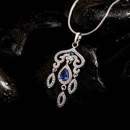 Pendant Necklaces Drop Shape Crystal Stone Necklace Women Blue Zircon Beads Geometric Pendants Simple Metal Bijoux