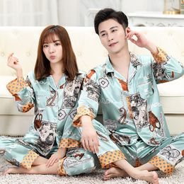 Men's Sleepwear Couple Snight Pijamas Long Sleeved Silk Sleepwear Silk Pyjamas for Women Pyjamas Set Pijamas African Loungewear Mens Sleep Tops 220827