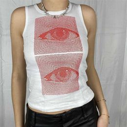 Camis Women Vest New Fashion Printed Round Neck Sleeveless T-shirt Slim Short Tee