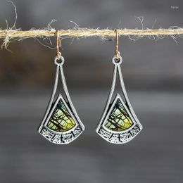 Dangle Earrings Vintage Silver Colour Ginkgo Biloba Drop For Women Bohemian Brown Sector Plant Leaf Resin O3D326