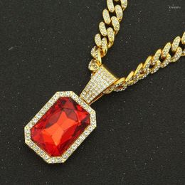 Pendant Necklaces Iced Out Cuban Chains Bling Diamond Ruby Rubine Rhinestone Pendants Mens Miami Gold Chain Charm Jewellery For Men Choker