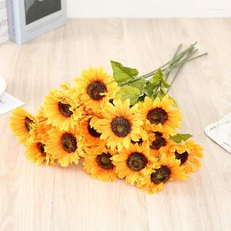 Decorative Flowers Long Fall Silk Artificial Sunflower Flower Branch Bouquet DIY Home Garden Party Wedding Autumn Decoration Fake Flores