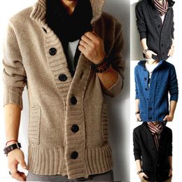 Men's Sweaters 2022 Lowest Price Winter Men Thick Long Sleeve Cardigan Jacket Casual Loose Collar Button Knit Solid Color Sweater