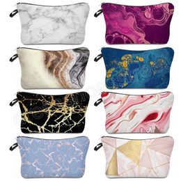 Women Marbling Print Cosmetic Bag Hand Storage Wash Bag Lazy Travel Bag Zipper Sanitary Napkin Lipstick Storage Bags