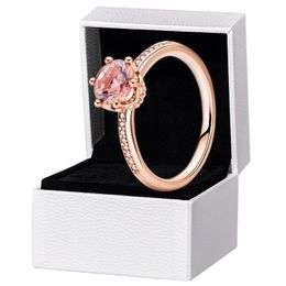 Pink Sparkling Crown Solitaire Ring Women's Rose gold Wedding designer Jewelry For pandora 925 Silver CZ diamond Lover Rings with Original box