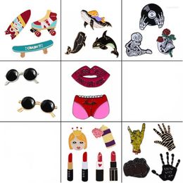 Brooches Fashion Punk Women Badge Brooch Enamel Pins Lipstick Hat Glasses Hand Flower Skull Game Machine Shirt Jackets Button Pin Jewelry
