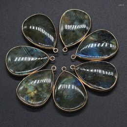 Pendant Necklaces 5PCSNatural Stone Flash Labradorite Water Drop For Jewellery MakingDIY Necklace Accessorie Healing Gems Charm Gift 22x40mm