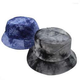 Berets Double-sided Summer Sun Hat Tie-dyed Ink Painting Pattern Fisherman Men And Women Street Trend Outdoor Sunscreen