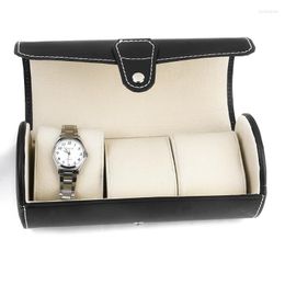 Watch Boxes PORTABLE Jewellery STORAGE CYLINDER ROLL PU LEATHER CASE BOX Organiser