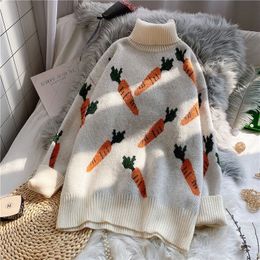 Women's Sweaters Womens Winter Sweaters Carrot Print Loose Solid Colour Long Sleeve Sweater Korean Fashion Harajuku Turtleneck Pullovers A0044 220827