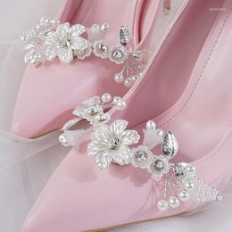 Headpieces 2PCS Wedding Bridal Rhinestone Crystals Pearls Handmade Shoe Clips Women Pumps Buckles Heel And Girl 2 Pcs