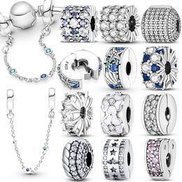 925 Silver bead fit Charms Pandora Charm Bracelet Safety Chain Shiny Fixing Clip charmes ciondoli DIY Fine Beads Jewelry