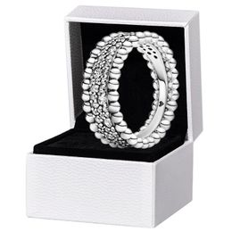 NEW Beaded Pave Band RING Authentic 925 Sterling Silver Women Mens Wedding designer Jewellery For pandora CZ diamond Rings with Original Box set