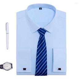 Men's Dress Shirts Men French Cufflinks Casual Long Sleeve No Pocket Tuxedo Shirt With Formal Party Wedding White Blue Tops