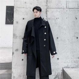 Men's Trench Coats Men's Long Windbreaker Autumn Fashion Trend Personalised Asymmetric Design Feeling Metal Buckle Decorative Loose Coat