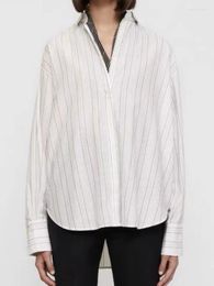 Women's Blouses TOTE Women Shirt 2022 Spring/Summer Linen Blend Elegant Vertical Striped Outline Long Sleeve