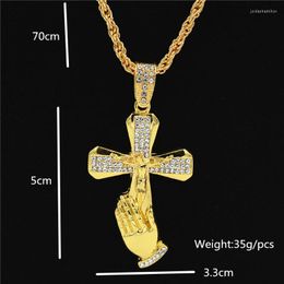 Pendant Necklaces Europe And America Hip Hop Necklace With Cross Ornament Palm Prayer Colour Preserving Electroplating