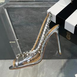aquazzura Sandals Top Quality Gladiator Best-quality Women Pvc Crystal Design Peep Toe Sexy High Heels Luxury Brand Bling Summer Wedding Shoe Stiletto Heel Vo1s