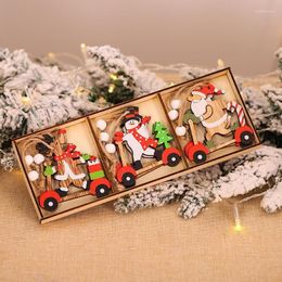 Christmas Decorations 9Pcs Wooden Santa Snowman Elk Car Tree Hanging Ornaments Party Decor