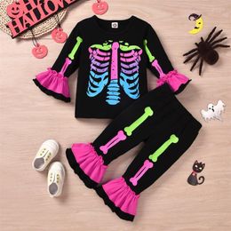 Clothing Sets Toddler Kids Boys Girls Outfit Halloween Bone Prints Long Sleeves Tops Pants Set Outfits Clothes For Teen 14-16