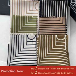 Sarongs Sweden Brand TOTEM Luxury Women Pure Silk Square Scarf Silk Lady Bandanna Stripe Simple Design Handkerchief T220827