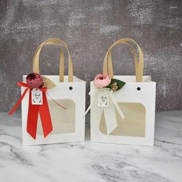 Gift Wrap 10pcs Square Camellia Decor Bags For Wedding Birthday Baptism Candy Souvenirs Gifts Packaging Bag Give Guest Handbag