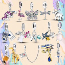 925 Silver bead fit Charms Pandora Charm Bracelet Cat Unicorn Giraffe Elephant charmes ciondoli DIY Fine Beads Jewellery