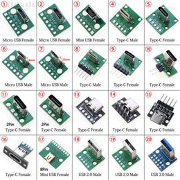 Lighting Accessories 1PCS Mini Micro USB Type-C 2Pin 3.0 2.0 Female Male Connector Data Charging Cable Jack Test Board With Pin Header 90